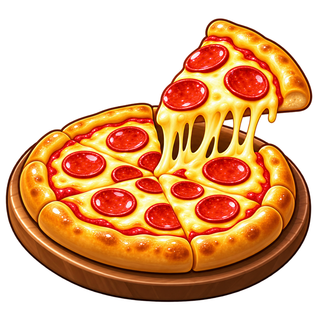 A pepperoni pizza with a cheesy slice lifted from the pan.